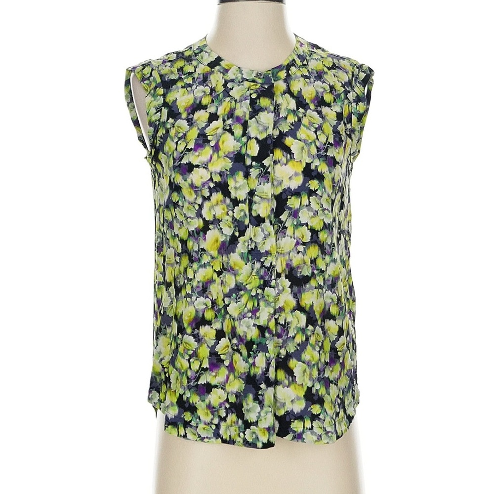 J. Crew Sleeveless Floral Print Blouse - Green/Navy